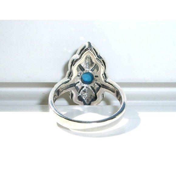 925 STERLING SILVER Simulated Turquoise Marcasite Ring - Picture 9 of 15